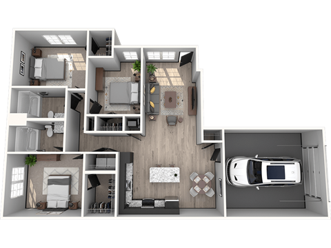 Floor plan for 3 beds, 2 baths, 1334 sqft